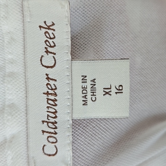 COLDWATER CREEK White Embroidered 3/4 Sleeves Blouse Sz XL 16 Tie Scoop Neck - Picture 10 of 12